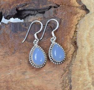 Boucles d'oreilles calcédoine bleue solide 925 en argent Sterling pierres précieuses mariage femmes boucles d'oreilles mai pierre de naissance cadeau pour bijoux d'anniversaire - Product Image 3