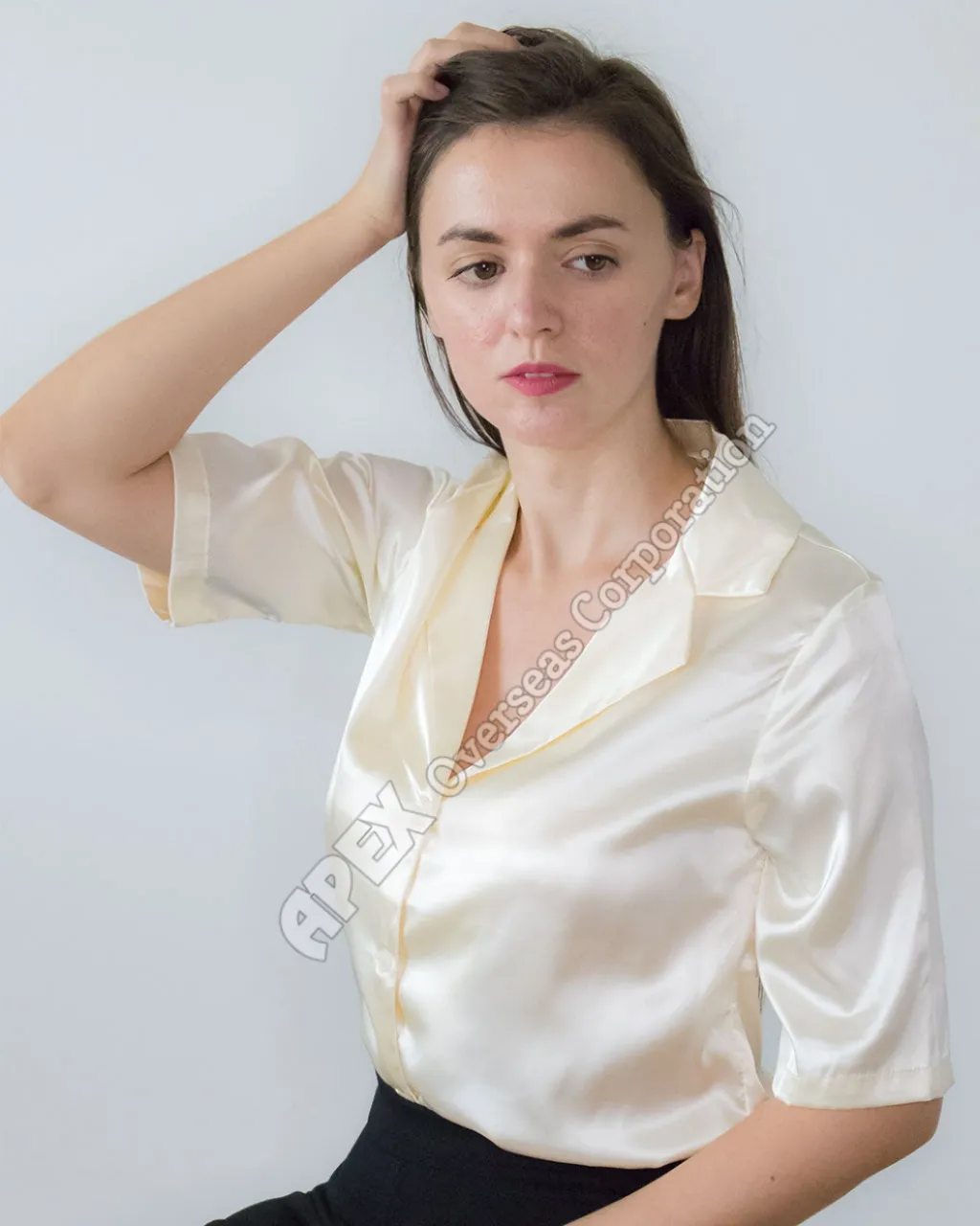 Mulheres Cetim Branco Cor T Shirt Blusas Luxo Cetim T Camisas Para Senhoras 2023 Verão Moda Manga Curta Senhoras Blusas De Algodão