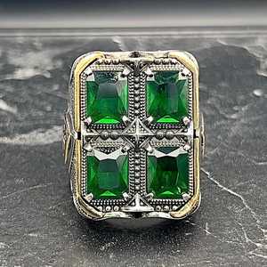 Men's Large Green <b>Ring</b> Unique Gift Statement Sterling Silver Gemstone Jewelry for Him Hip Hop Anniversary Birthday Gift Idea - Product Image 2