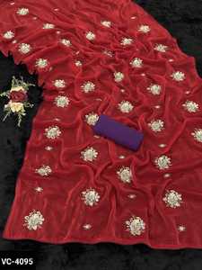 Venta al por mayor nupcial saris señoras fiesta boda color rojo seda sari con blusa roja estilo indio Sari de mujer con precio bajo - Product Image 5