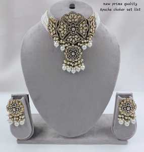 Indian Flower Stylish Fancy Choker Motipearl Pendent Mala <b>Drop</b> & Kundan Traditional Gold Tone <b>Pearl</b> Choker <b>Necklace</b> Earring Set - Product Image 5