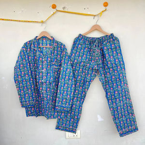 Ropa de dormir de algodón hecha a mano india con estampado Floral, elegante traje informal para caminar por la mañana para mujer, para vacaciones de otoño, primavera y verano - Product Image 1