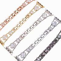 Compatible avec Apple Watch 46 mm, 44 mm, 42 mm, bracelet en métal de luxe avec incrustation d'agate et de diamants en forme de trèfle à quatre feuilles pour femmes