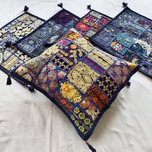 Fundas de Cojín Bordadas Vintage Hechas a Mano, Fundas de Cojín de Patchwork, Fundas de Cojín Bohemias, Fundas de Cojín Indias - Product Image 6