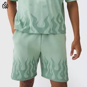 Breathable Summer <b>Men's</b> Short Set Sports Wear Short Sleeve Acid Wash T-Shirt and Shorts 100% Cotton Casual Two Piece Set - Product Image 5