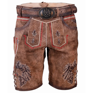 Shorts Lederhosen traditionnels bavarois pour hommes, style allemand, en daim vintage, brodés, anti-plis - Product Image 1