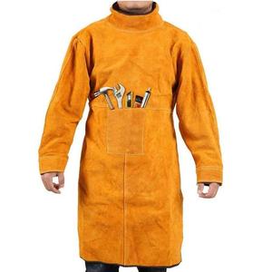 Abrigo de soldadura de cuero de longitud completa Chaqueta de soldadura completa a prueba de llamas ideal para soldadores de construcción Aparejadores instaladores de tuberías trabajadores del acero - Product Image 1