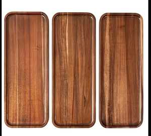 Plateau de service rectangulaire en bois d'acacia fait à la main avec poignée en métal Plateau décoratif de haute qualité pour dessert de petit déjeuner - Product Image 2
