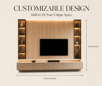 Meuble TV mural moderne KEJIA en bois grainé avec éclairage LED, console multimédia minimaliste murale