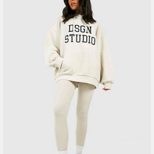 Conjuntos personalizados de dos piezas para mujer, sudadera de gran tamaño de lana de manga larga, Sudadera con cuello redondo y pantalón para correr - Product Image 1