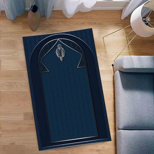 Tapis de prière bleu marine : Décoration spirituelle islamique pour la maison, tapis imprimé, tapis fin non tissé - Product Image 4
