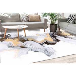 Tapis en marbre gris : Tapis d'appoint contemporain doré scintillant, Tapis imprimé, Tapis en chenille - Product Image 1