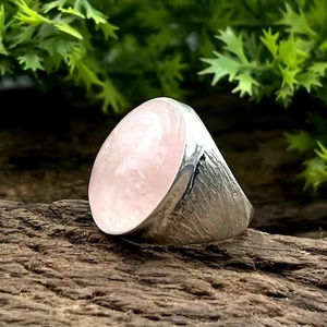 German Silver <b>Ring</b> With Rhodium Plated <b>Rose</b> <b>Quartz</b> Gemstone Handmade Jewelry Bezel Setting Fashionable <b>Ring</b> For Unisex. - Product Image 2
