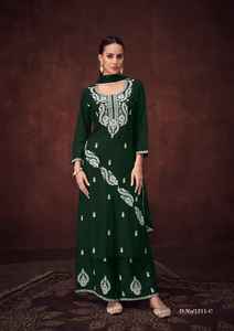 Le dernier pantalon Kurti et Dupatta de viscos lourds de créateur à feuilles persistantes avec fournisseur de travaux de broderie lourde d'Inde - Product Image 6