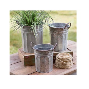 Decorative Garden <b>Herb</b> Conical <b>Pots</b> Metal Flower <b>Pot</b> Set With Golden Handles Home Decoration Metal Galvanized Planter - Product Image 1