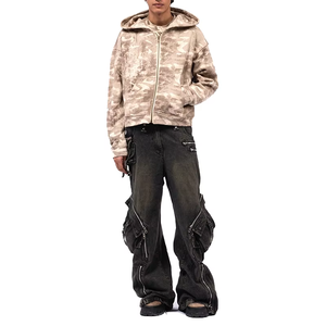 Sudadera de Camuflaje para Hombre, Cierre Completo, Estilo Corto, Lavado Ácido, Ropa Urbana Informal, Manga Larga con Bolsillo, Sudadera con Capucha Moderna - Product Image 5