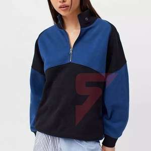Pakistán fabricación al por mayor de alta calidad nuevo diseño pulóver dos colores cuarto cremallera moda Zip Stand Collar mujeres sudaderas con capucha - Product Image 1