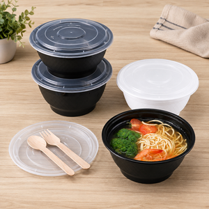 Bol à nouilles 3H 50oz avec couvercle (Noir/Blanc) (150 sets/300 pièces) – Idéal pour la préparation de repas, les plats à emporter, les micro-ondes, la restauration et les food trucks - Product Image 6