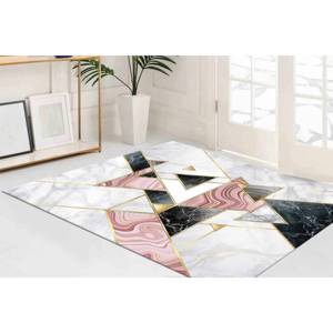 Tapis en marbre rose et gris : Tapis à accents géométriques dorés, Tapis imprimé, Tapis fin non tissé - Product Image 2