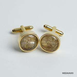 Boutons de manchette de luxe pour homme [Collection Tinh Vu] plaqués or 18 carats - Pierre précieuse en quartz rutilé doré Fengshui (MSDAVA003) - Product Image 1