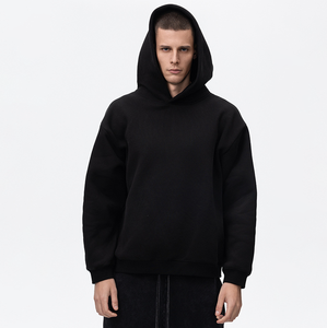 Sweat à capuche court surdimensionné en coton lourd pour hommes de haute qualité sans cordon sans poche sweat teint uni pour l'hiver - Product Image 2