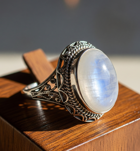 Custom High Quality 925 Silver Fashion <b>Ring</b> Latest Design Blue <b>Moonstone</b> Crystal Band Rose Gold Plating Trendy Wedding Parties - Product Image 6