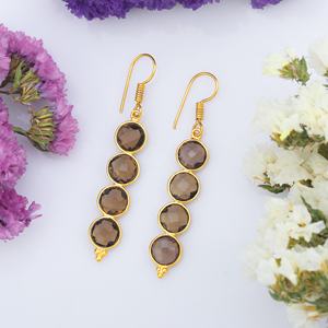 New Arrival 925 Sterling Silver Round Shape <b>Earring</b> 18K Gold Plated Smoky Gemstone <b>Fashion</b> <b>Drop</b> <b>Earrings</b> for Women and Girls - Product Image 3
