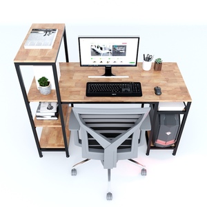 Integrated Bookshelf <b>Computer</b> <b>Desk</b> with Iron Frame and Rubber Wood COD68050 - Product Image 2