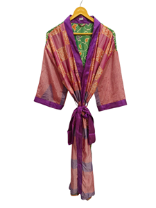 ชุดกิโมโนผ้าไหมส่าหรีลายดอกไม้แนววินเทจชุดคลุมส่าหรีชุดปาร์ตี้ชายหาดผ้านุ่มทำมือสไตล์อินเดีย - Product Image 2