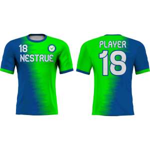 Maillot de football vert et bleu marine avec design classique coupe confortable tissu respirant maillot de football de performance athlétique moderne hommes - Product Image 1