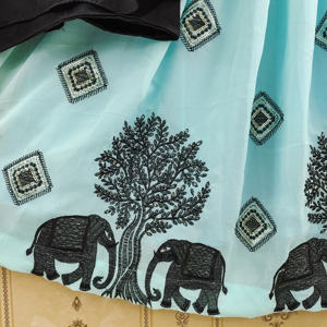 Conjunto de Lehenga Choli para Niñas, Estampado de Elefantes en Azul Aqua, Poliéster, Estilo Étnico, Largo hasta el Suelo, Marca Shoryam Fashion |   Ropa sin Arrugas para Fiestas de Niñas - Product Image 3