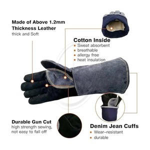 Gants en cuir résistants à la chaleur avec manches longues isolées en aluminium Convient aux gants en cuir de barbecue du Pakistan - Product Image 3