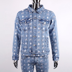 Pantalones vaqueros personalizados y chaqueta traje overol bordado hombres conjunto denim - Product Image 4