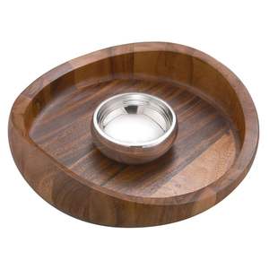 Mango Wood Chip and Dip Tray with <b>Ceramic</b> Bowl Elegant Round Serving <b>Platter</b> for Snacks and Dips Stylish Wooden Tray - Product Image 4