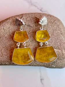 Pendiente hecho a mano de zafiro amarillo de Plata de Ley 925 hermoso pendiente de mujer. - Product Image 6