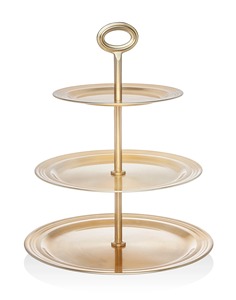 Elegant Gold Metal Three-Tiered <b>Cake</b> <b>Stand</b> | Heat Resistant Dishwasher Safe Decorative Dessert Display - Product Image 5