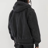 Veste courte zippée pour homme, coupe ample et épaules tombantes, style workwear vintage, personnalisée OEM, en tissu épais, effet délavé soleil, rétro, vieilli et délavé à l'acide, avec capuche