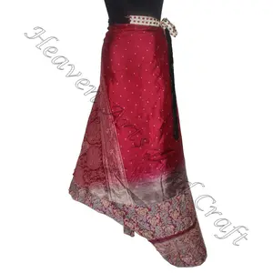 भारतीय विंटेज रेशम साड़ी लपेट स्कर्ट 2 परत प्रतिवर्ती जादू रेशम की चादर लंबी स्कर्ट रेशम स्कर्ट थोक आपूर्तिकर्ता जादू