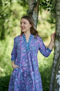 Hand Block Printed Cornflower Dress Bohemian Cotton Casual Occasional Pure Cotton Handcrafted Ethical Fashion Floral Lilac - Product Image 6