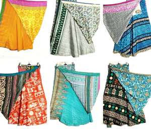 Vintage Blue Silk Maxi <b>Skirt</b> Multi-Color Print Wrap Pleats All-Season Korean Style Boho Hippie Festival Wear for Breathable - Product Image 6