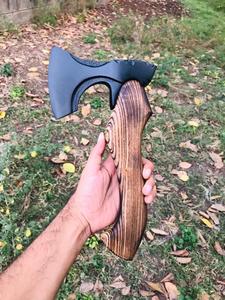 Handmade Custom Steel Tomahawk <b>Axe</b> with Industrial Grade Viking Wood Handle and Leather Sheath - Product Image 5