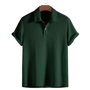 Camiseta Casual de Manga Corta para Hombre al por Mayor, Antiarrugas, Tejido Waffle, 100% Algodón, Cuello en V, Estampado Personalizado - Product Image 1