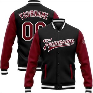 2024 veste universitaire personnalisée pour hommes et femmes nouveau Design rouge noir Bomber brodé nom numéro Logo veste de Baseball décontractée - Product Image 4
