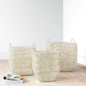 Ensemble de 3 paniers en macramé blancs pour le rangement à domicile, organisation, rangement décoratif pour le salon, la chambre à coucher et le bureau, en provenance d'Inde - Product Image 1