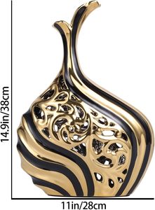 Vase décoratif en céramique noire dorée de luxe moderne Design creux élégant Décor écologique pour la maison et le bureau - Product Image 2