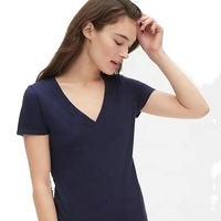 T-shirts en denim/toile écologiques pour femmes, pour impression personnalisée, manches courtes, col en V, tissu polyester/coton