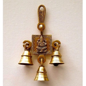 Brass Decorative Indian Style Fair Trade Wall Hanging Brass <b>Bells</b> Hanging Hindu God Ganesha Statue Engraved for Luck Home Temple - Product Image 2