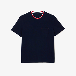 <span class=keywords><strong>T</strong></span>-<span class=keywords><strong>shirt</strong></span> à manches courtes <span class=keywords><strong>bleu</strong></span> <span class=keywords><strong>marine</strong></span> pour homme avec bordure contrastée, <span class=keywords><strong>col</strong></span> rond, coupe classique, couleur unie, 100% coton jersey tricoté - Product Image 4