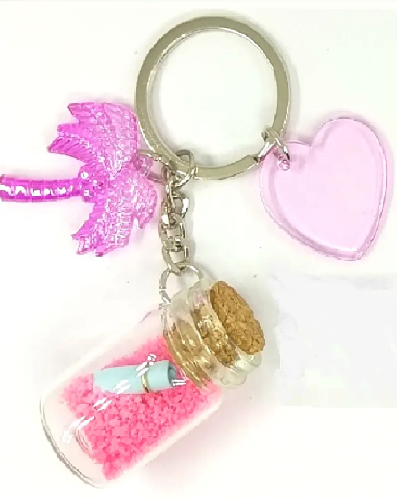 Bán buôn đầy màu sắc Keychain với cây cọ quyến rũ Đóng chai cát lưu niệm ý tưởng món quà