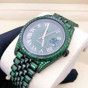 Reloj de Pulsera de Lujo con Diamantes de Imitación VVS Moissanite, Estilo Baguette Verde, Acero Inoxidable, Automático, Personalizado, Estilo Hip Hop para Hombre - Product Image 5